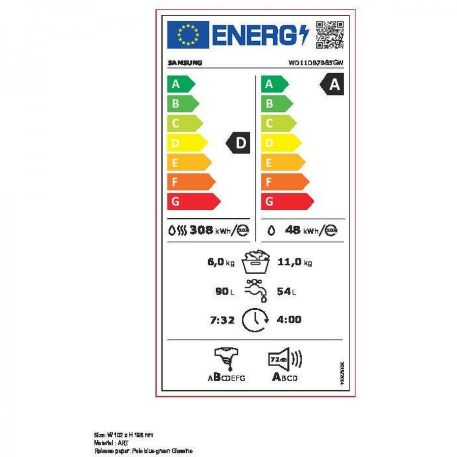Samsung WD11DB7B85GWU3 was-droogcombinatie