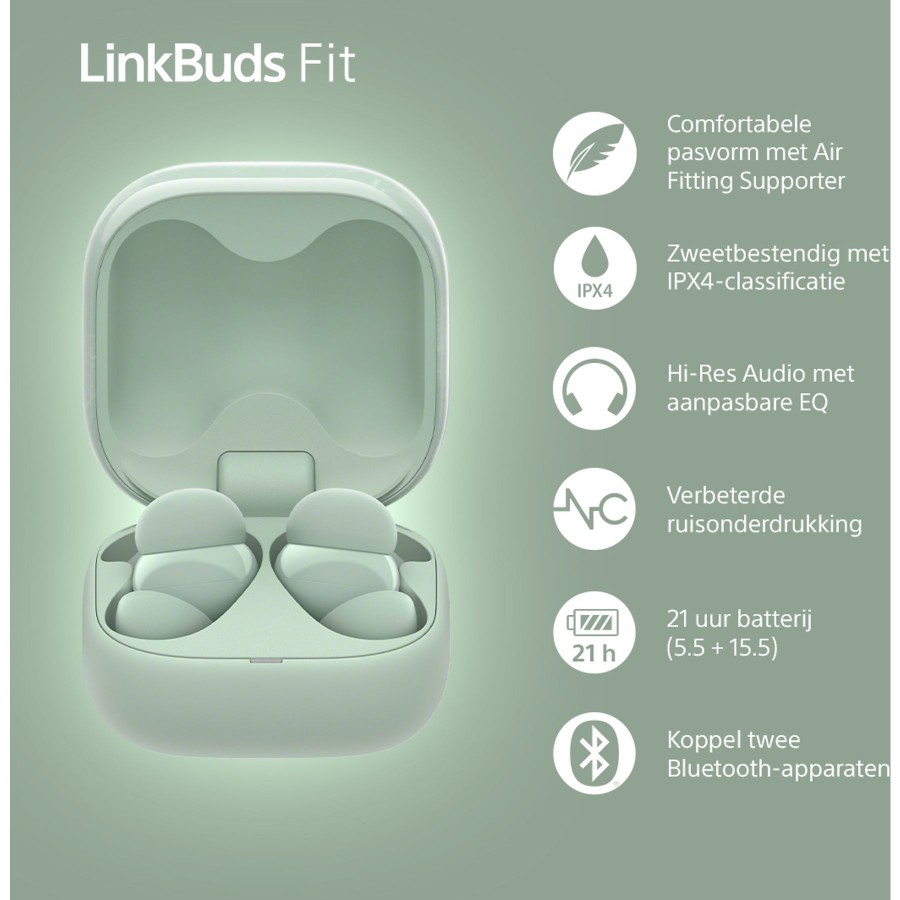 Sony LinkBuds Fit - Groen in-ear hoofdtelefoon