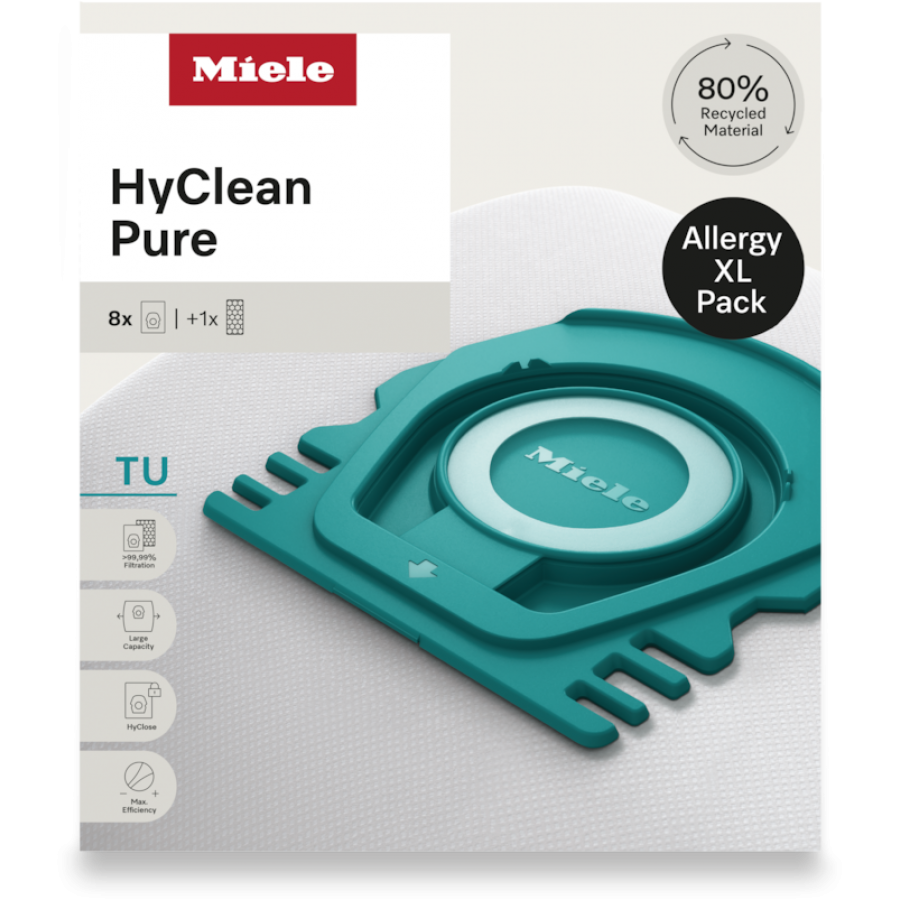 Miele TU Allergy XL HyClean Pure 8 stofzuigerzakken en een HEPA-filter