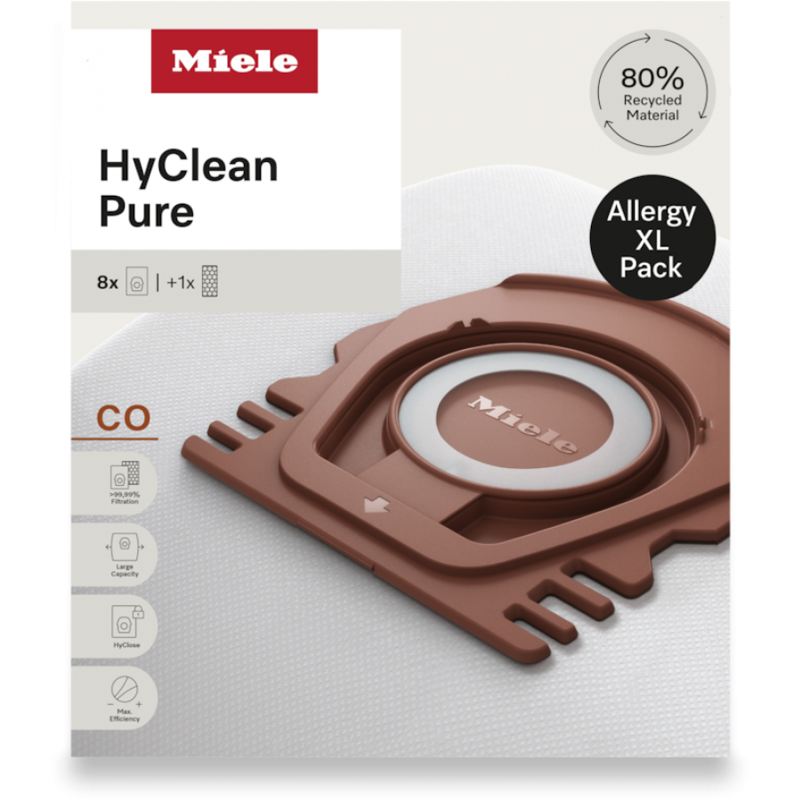 Miele CO Allergy XL HyClean Pure 8 stofzuigerzakken en een HEPA-filter