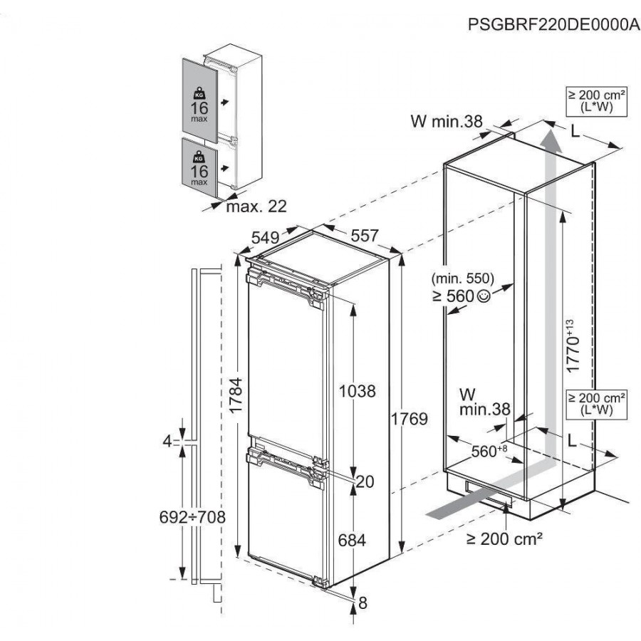 AEG TC7CS181DF 7000 inbouw koel-vriescombinatie