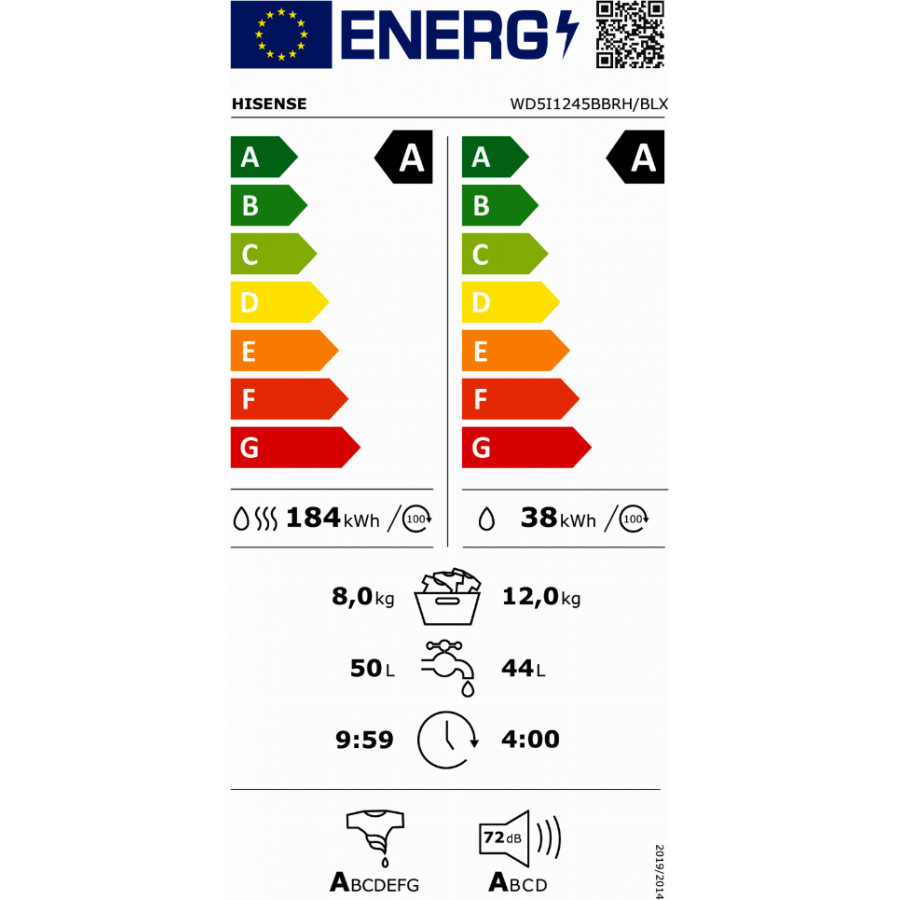Hisense WD5I1245BBRH/BLX was-droogcombinatie