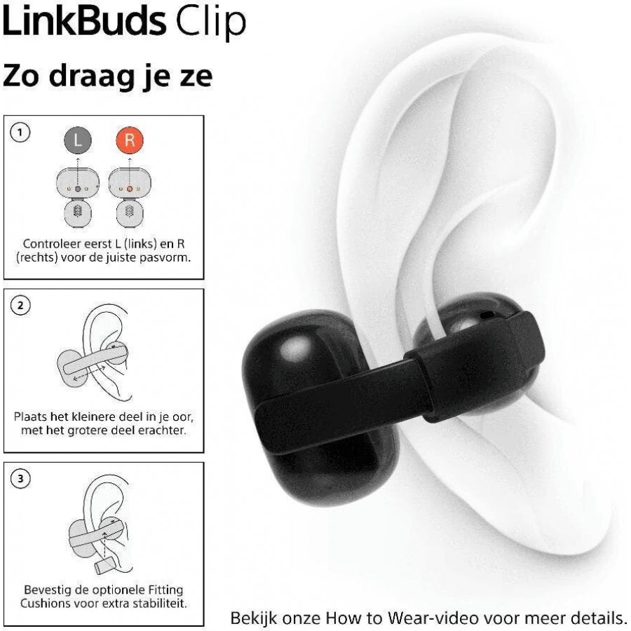 Sony LinkBuds Clip - Crème open-ear hoofdtelefoon