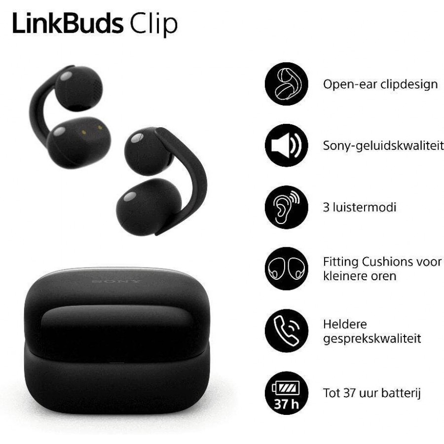 Sony LinkBuds Clip - Zwart open-ear hoofdtelefoon